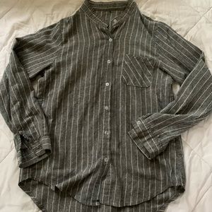 Gray and white stripes long sleeve button down